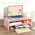 thumbnail image 7 of 2 Tiers Pink Monitor Stand Riser, Desktop Stand with Keyboard Storage Small TV Stand Laptop Wooden Desk Organizer Cute Shelf (Pink, 2 Tiers), 7 of 7