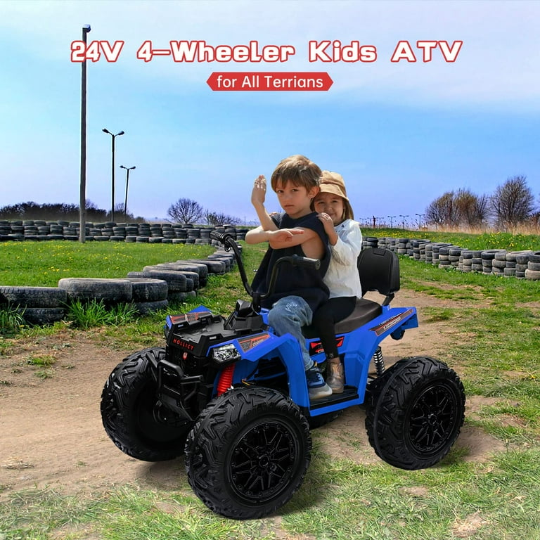 Towallmark Real Children s 24V ATV Quad Ride on Toy with 4x80W Motor Bluetooth and LED Blue Walmart