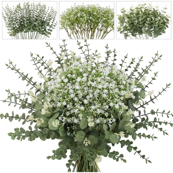 100pcs Mixed Greenery Artificial Eucalyptus Stems, Baby Breath Artificial Flowers Bulk And Eucalyptus Leaves For Wedding Bouquets Home Office Floral Decor