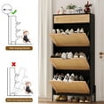 thumbnail image 5 of FOLDLIFE Rattan 3-Tier Slim Shoe Cabinet with 3 Flip Drawers and Metal Leg,Farmhouse Freestanding Rattan Shoe Storage Organizer, Narrow Shoe Rack, Hidden Wood Design,Black+Oak, 5 of 9