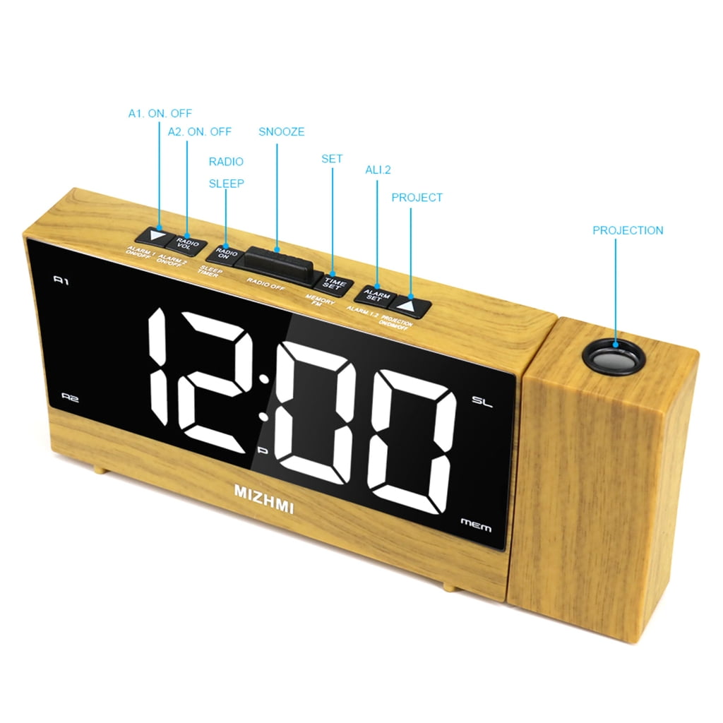 Apooke LED Projection Alarm Clock with Adjustable Brightness and USB Charging Tabletop Clocks Temperature Week Date Display