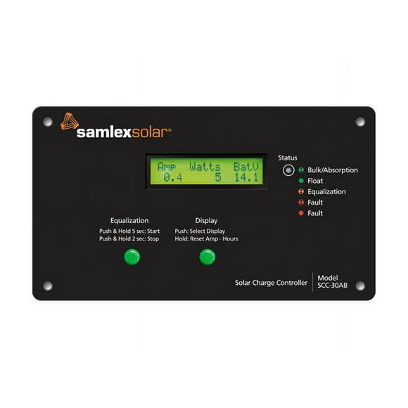Samlex Contrôleur de Chargeur de Batterie Amérique SCC-30AB Série Type de Modulation de Largeur d'Impulsion; Sélectionnable; 30 Amp; Plaque Frontale en Acier Revêtu de Poudre