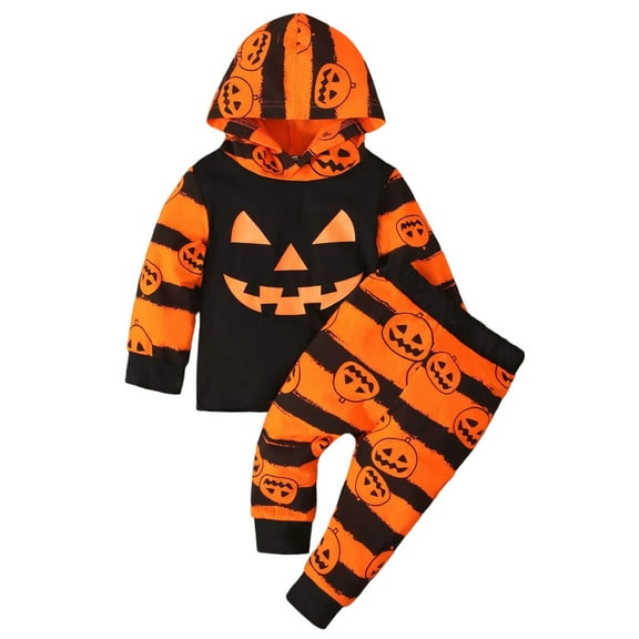 Tiijoy Toddler Boys Halloween Outfits Pumpkin Print Hoodie and Pants Sweatsuit, Sizes 2-3T