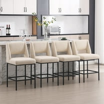 Zesthouse 26.4" Modern Counter Stools Set of 4, Linen Fabric Bar Stools with Back and Metal Legs, Extra Thick Upholstered Counter Height Chairs for Kitchen Island, Beige