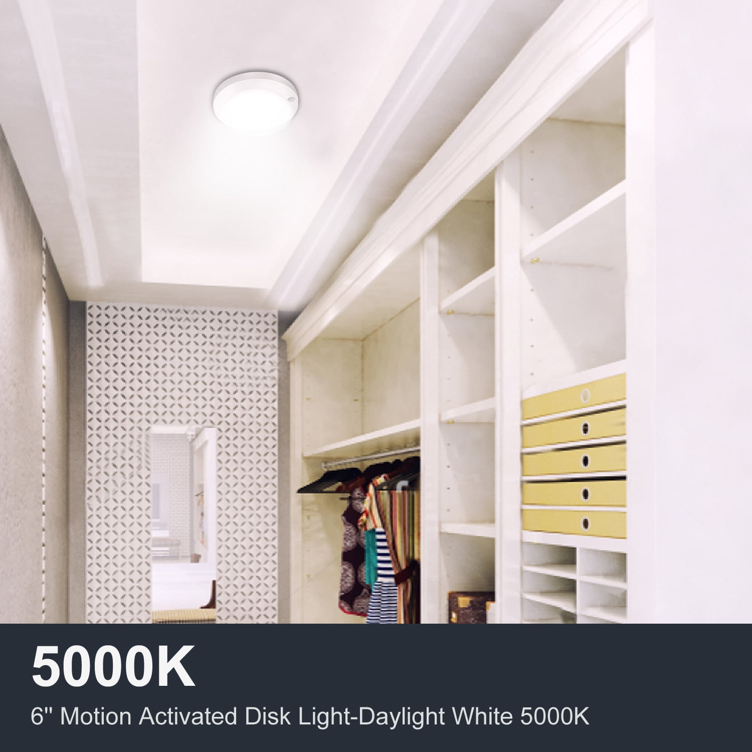 Motion Sensor LED Ceiling Light, 6inch 120V LED Flush Mount Round Lighting Fixture, 10W 700lm LED Closet Light for Indoor/Outdoor, Porches, Closet Rooms, Stairs, Hallways, 3000K Warm White