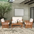 thumbnail image 3 of Costway 4PCS Patio Solid Wood Furniture Set Conversation Coffee Table W/White Cushion, 3 of 10