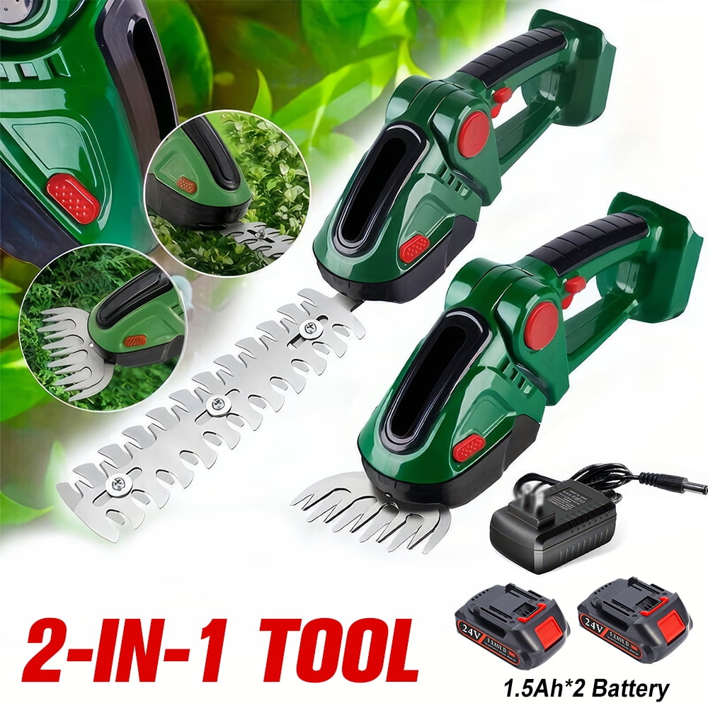 PEPWELL Cordless Grass Shear & Shrubbery Trimmer, 2-in-1 Electric Shrub Trimmer Grass Shears Handheld Grass Cutter, Hedge Shear with 2 PCS Rechargeable Battery and Charger for Garden, Lawn