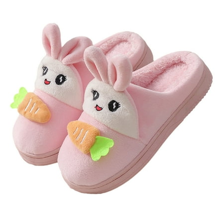 

Girl s Cute Slippers Memory Foam Indoor Slippers Comfy Fuzzy Knitted Slip On Cotton Slippers with Anti-Slip Rubber Sole