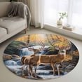 thumbnail image 2 of Autumn Forest Deer Large Area Rugs for Bedroom Living Room, Soft Non Slip Carpet Bedside Rug, Vintage Elk River Round Floor Cover Kitchen Accent Rug 3' for Dining Room/Office, 2 of 9