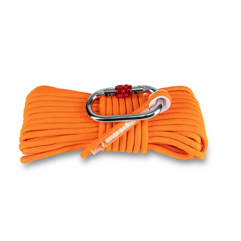 Heavy Duty Double Braided 1/3 Rope, (65 or 100 ft) with Carabiner, Orange