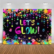 Neon Glow in The Dark Backdrop Graffiti Let‘s Glow Party Decorations Splash Paint 80s 90s Themed Birthday Background Colorful Neon Black Light Banner Photo Booth Props (6x4ft)