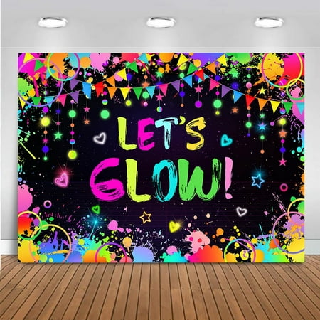Neon Glow in The Dark Backdrop Graffiti Let‘s Glow Party Decorations Splash Paint 80s 90s Themed Birthday Background Colorful Neon Black Light Banner Photo Booth Props (6x4ft)