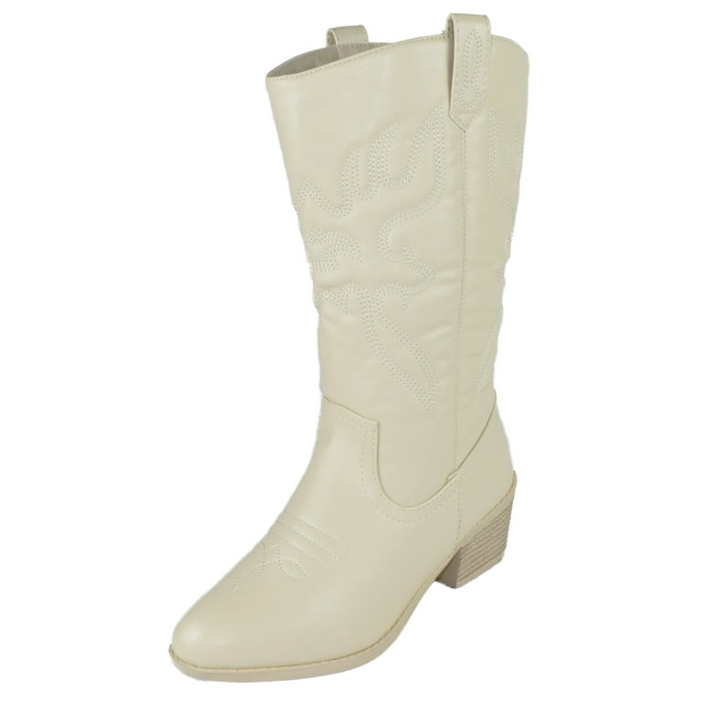 Cream mid store calf boots