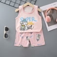 thumbnail image 2 of XUELUO Baby Boys Outfit Sets Summer Cartoon Dog Print Crew Neck Sleeveless Tank Tops Vest With Elastic Waist Shorts Outdoor Casual Activewear,Pink,12-18 Months, 2 of 3
