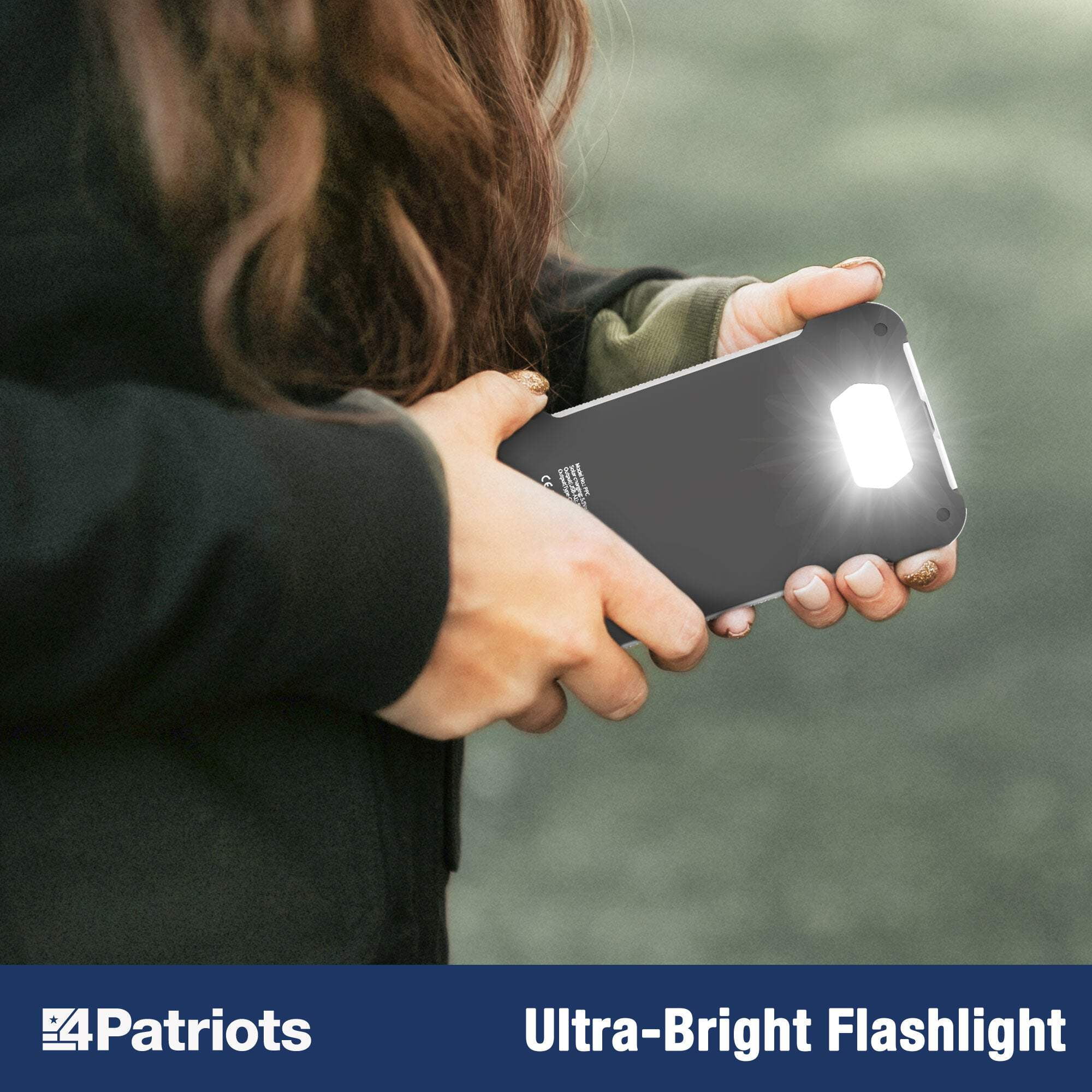4Patriots 4-Pack Patriot Power Cell Bundle: Portable Solar Power, Rechargeable Battery 2 USB Ports, 8,000 mAh Lithium Polymer Battery, LED Flashlight & IP67 Water Resistant for Hiking or Emergencies
