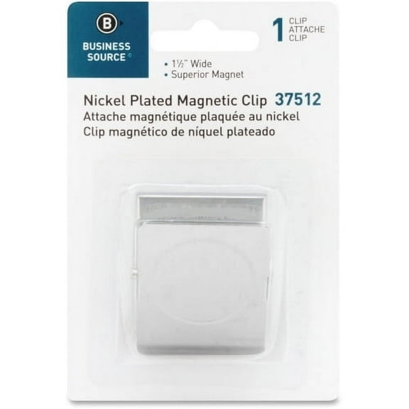Business Source Nickel Plated Magnetic Clips 1.5" Length - 1Each - Chrome - Metal