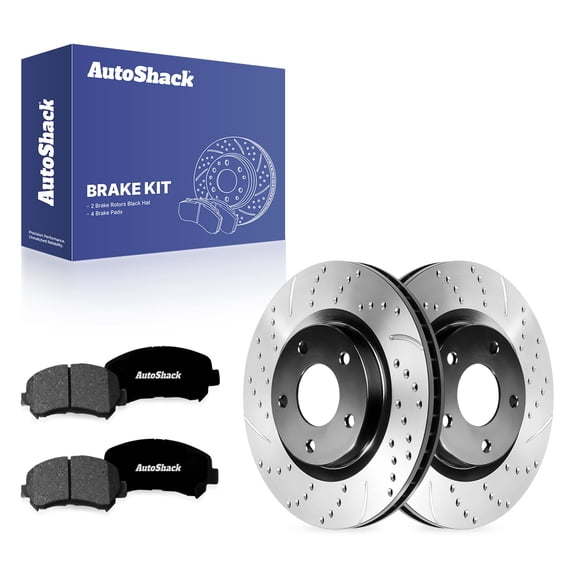 AutoShack Front Vented Drilled & Slotted E-Coated Brake Rotors   Premium Ceramic Pads 6-PC Brake Kit Replacement for 2008-2013 Nissan Rogue 2014-2015 Nissan Rogue Select ShadowGuard 11.65" (295.8 mm)