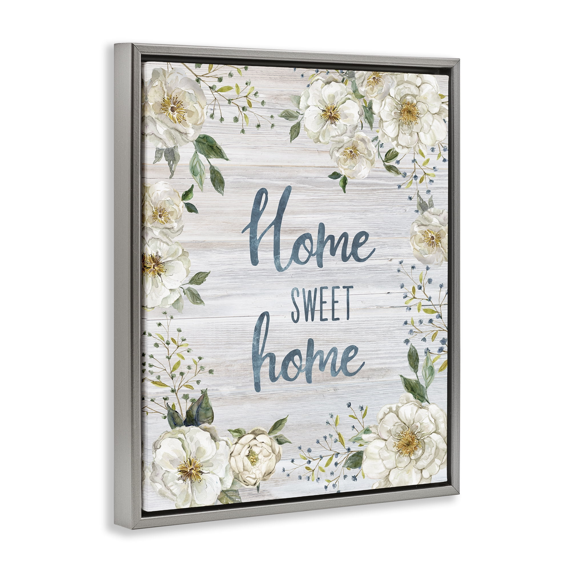 Stupell Industries Sweet Home Shabby Chic Plants & Flowers Painting Gray Floater Framed Canvas Art Print Wall Art, 25 x 31