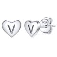 thumbnail image 1 of Pendientes de corazón inicial de Silvora, tachuelas de plata esterlina hipoalergénicas para mujer, diminuta letra V, dijes de oreja, regalo de joyería para cumpleaños, día de la madre, 1 of 8