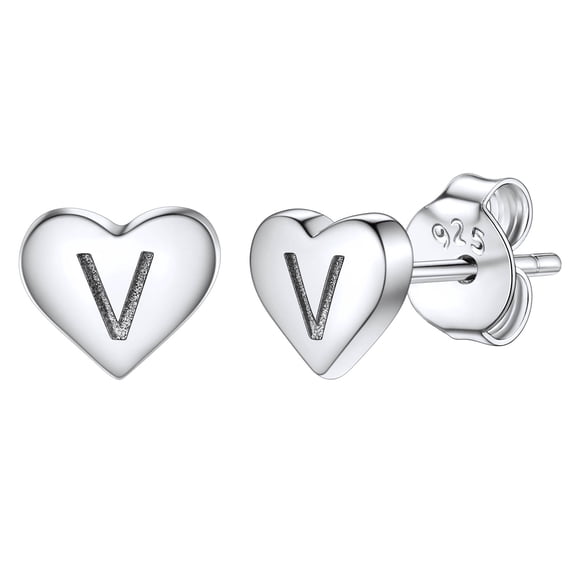 Pendientes de corazón inicial de Silvora, tachuelas de plata esterlina hipoalergénicas para mujer, diminuta letra V, dijes de oreja, regalo de joyería para cumpleaños, día de la madre
