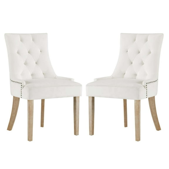 Modway Pose 19" Modern Performance Velvet Dining Chair in Ivory (Set of 2)