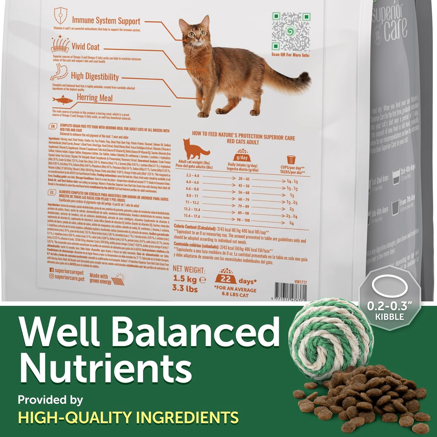 Nature's Protection Superior Care Dry Cat Food, Adult Red Coat Cats, High Protein Herring, 3.3lb