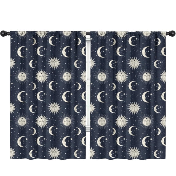 Sun and Moon Gothic Pattern Insulated Teens Curtains Set Of 2, Bedroom Essentials, Toddler Room Decor 52"x84"