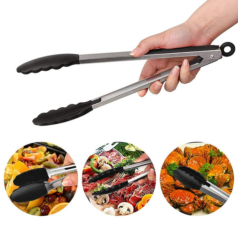 Silicone Cooking Kitchen Tongs Food BBQ Salad Bacon I0R6 Tools SteakBread C  I2L8 