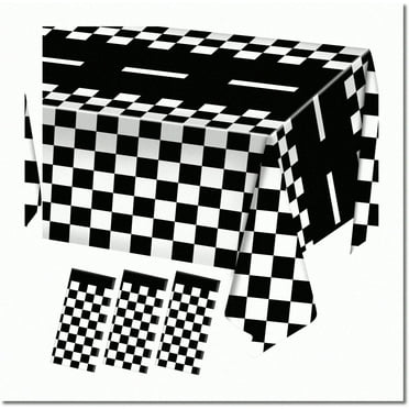 Race Car Party Tablecloths - Checkered Stripes Theme Pack: Black & White Touchdown Table Cover for Motor Racing Birthday Decorations. Perfect Racing Party Supplies!