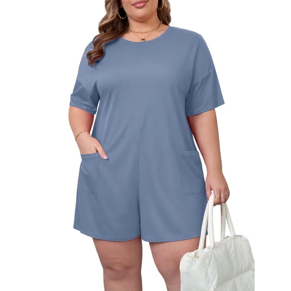 Gleelist Womens Plus Size Jumpsuit Loose Fit Summer Outfits Short Sleeved Shorts Romper For Women Stretchy Overalls with Pockets XL-5XL