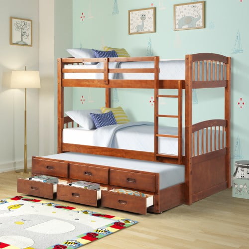 Solid Wood Bunk Bed With Trundle, Creekside Chestnut Twin Full Step Bunk Bed With Desk