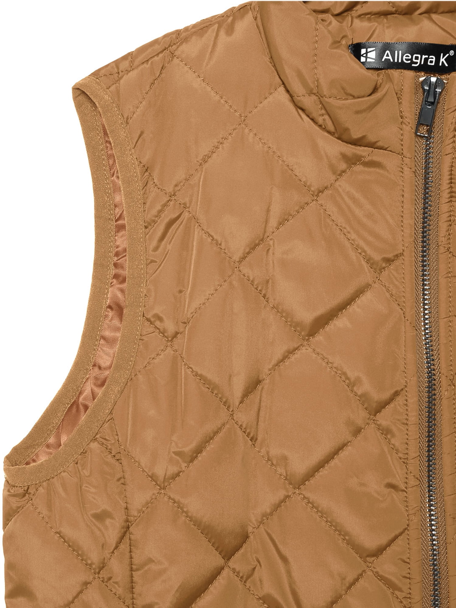 DARING DIVA Women's Zip Stand Collar Quilted Padded Vest M Saddle Brown