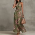 thumbnail image 2 of 2026 Summer New Women's Olive Green Floral Halter Neck Maxi Dress Flowy Wedding Guest Evening Party Long Dress, 2 of 6