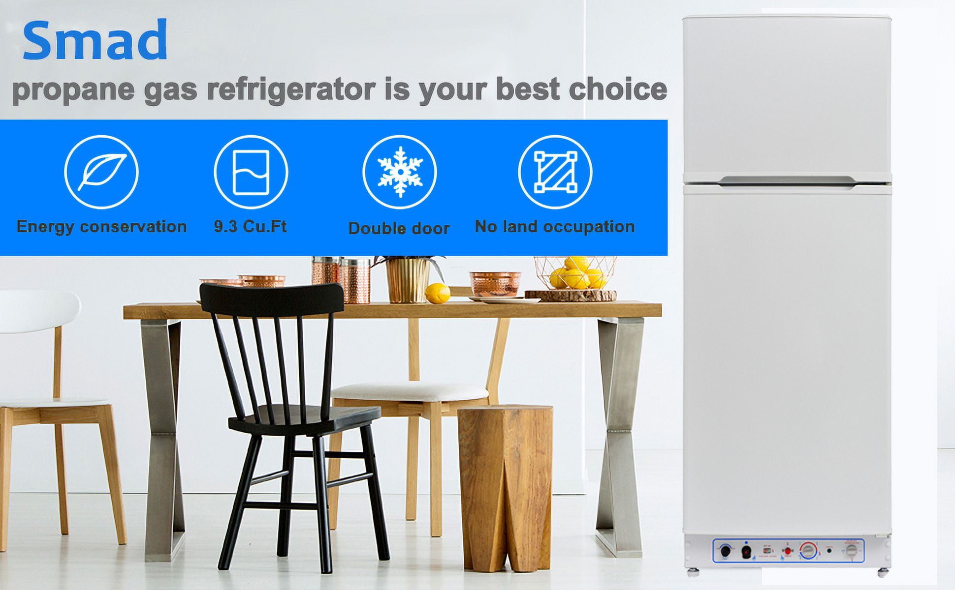 Smad 9.3 Cu ft LPG Propane Refrigerator Cottage Cabin Camper Gas Fridge RV Home