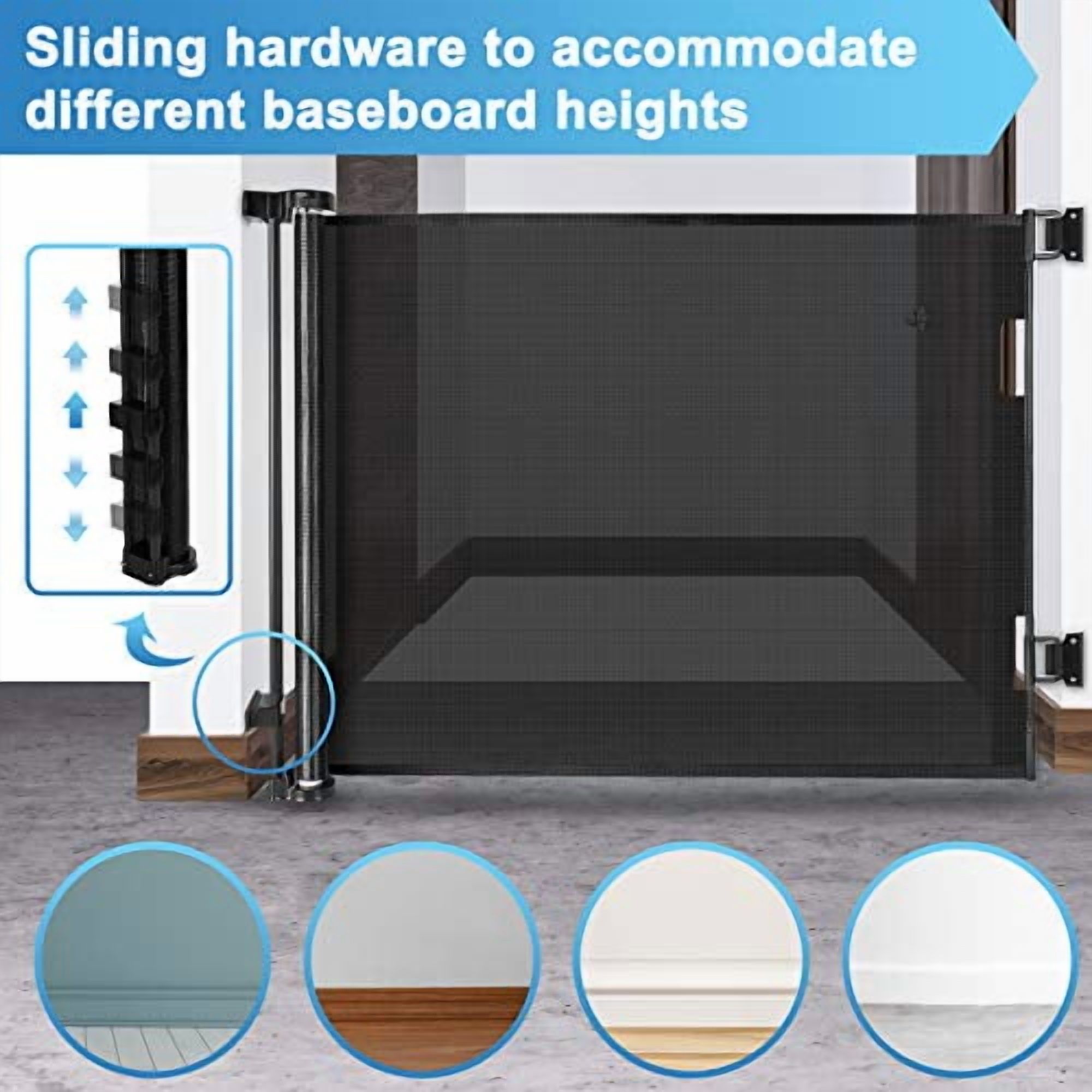 Retractable Baby Gates for Doorways 55" Wide Retractable Dog Gate for Stairs, Mesh Dog Gates for The House, Retractable Gate Outdoor Baby Gates for Decks, Child Gate for Stairs, Black