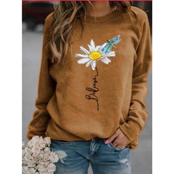 New Fashion Women's Loose-Fit Solid Color Autumn and Winter Printed Top Casual Loose-Fit Pullover Long-Sleeve Sweatshirt