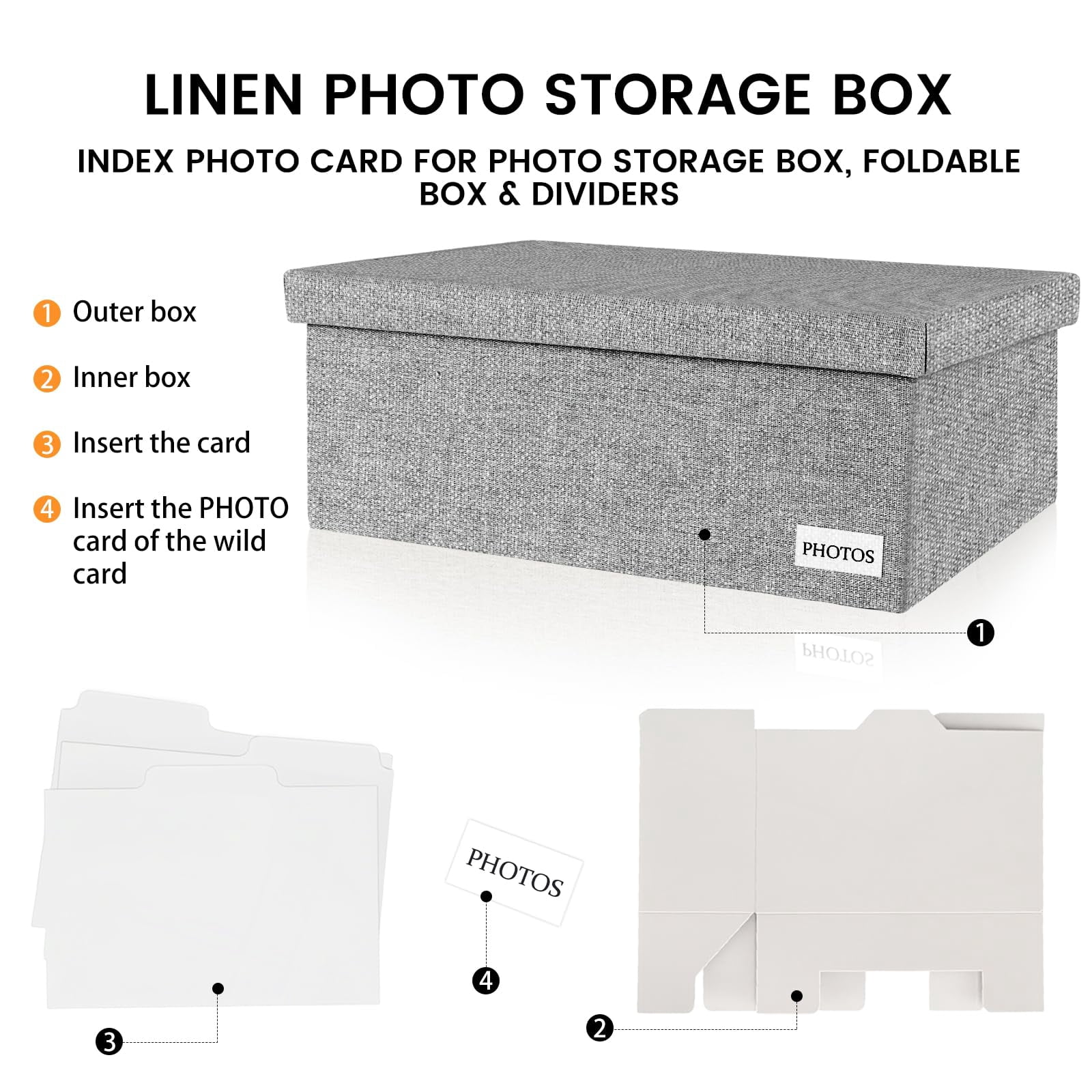 Grey 5*7 Inch Linen Photo Storage Box with Dividers