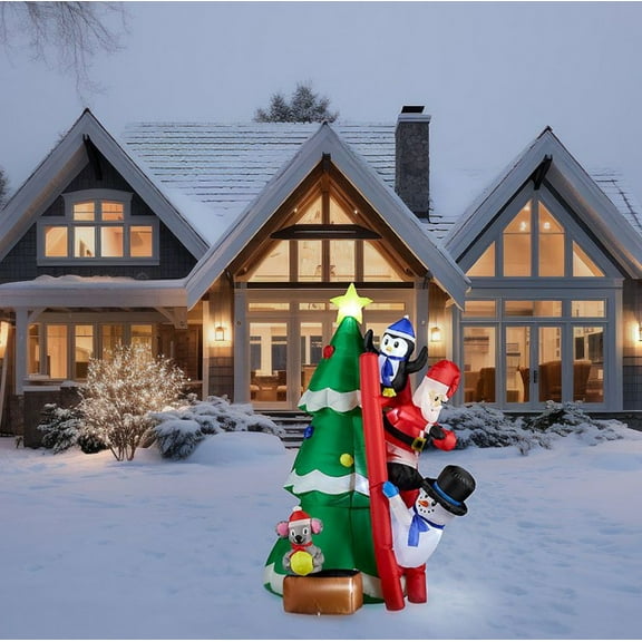 St Nicholas Square 6 Ft Christmas Inflatable Tree Climbing Santa Snowman Penguin