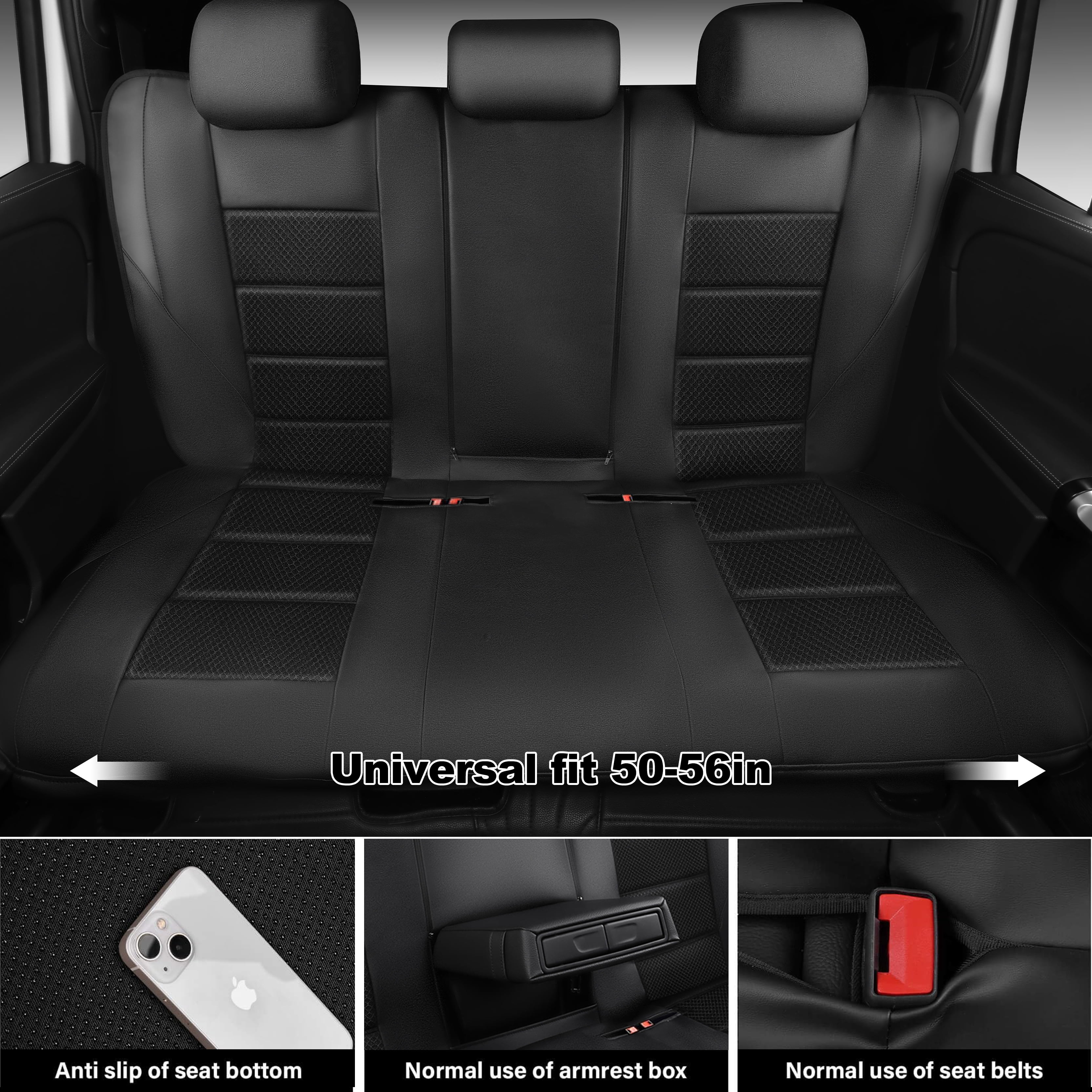 CAR GRAND Memory Foam Car Seat Rear Bench cover, breathable air mesh thick protectors for car SUV universal Fit Black