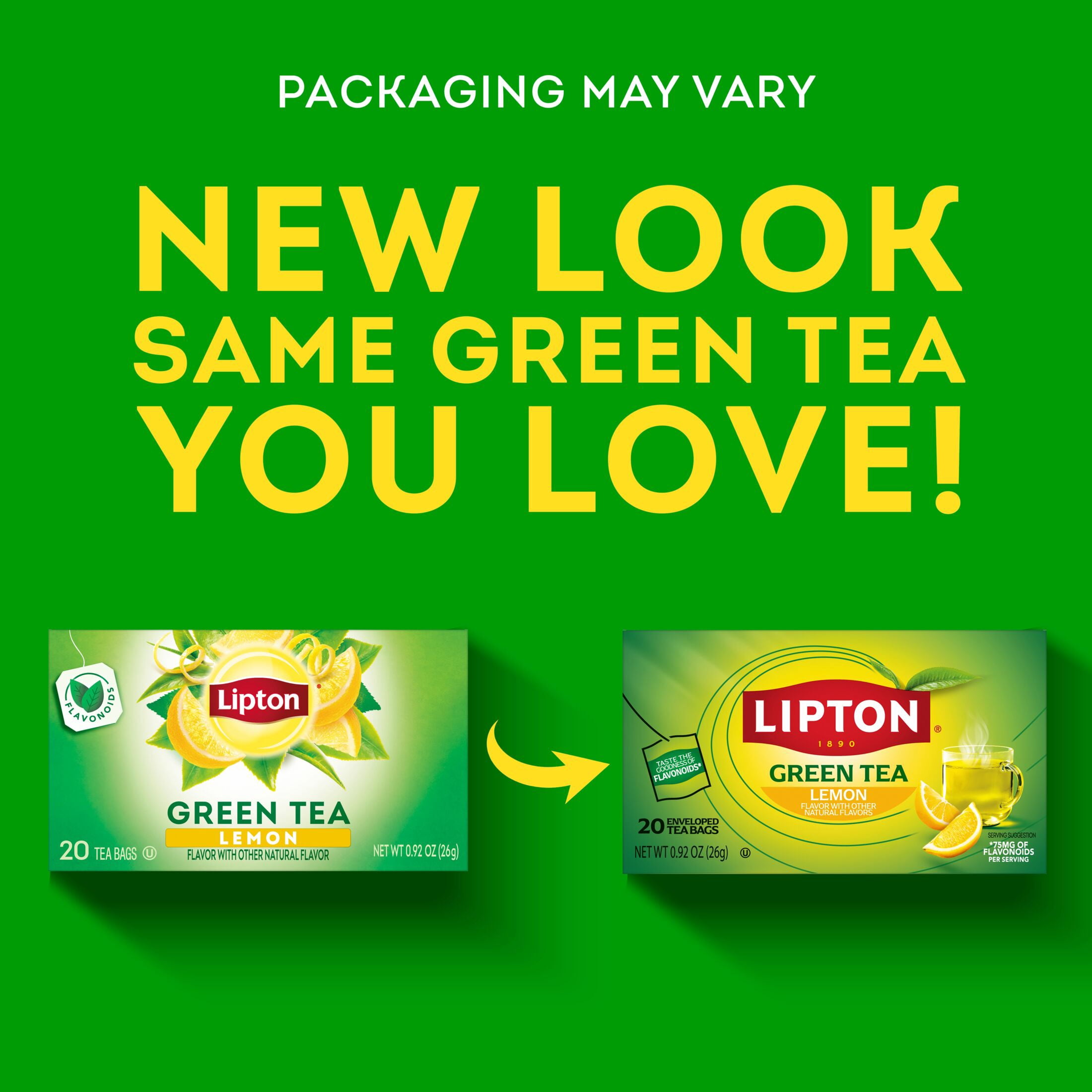 (3 pack) Lipton Lemon Green Tea Bags, 20 Count