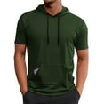 thumbnail image 2 of Ecqkame Men's Fashion Hoodies Sweatshirts Short Sleeve Workout Muscle Tops Fashion Athletic Pocket Drawstring Hooded Shirts 01-Army Green L, 2 of 9