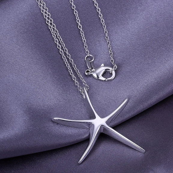 QQTDFG 925 Silver Fashion Jewelry Large Smooth Starfish Pendant Men Women Necklace P027-default