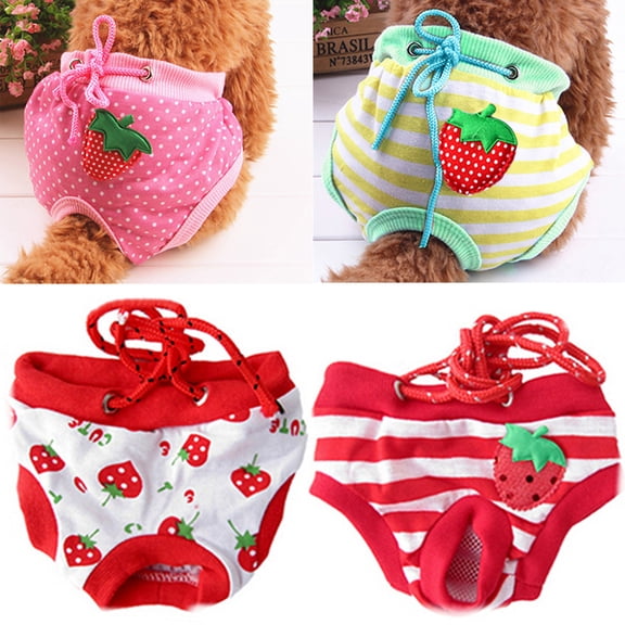 Walbest Female Pet Dog Physiological Shorts Puppy Diaper Pants, Striped /Dot Breathable Panties Pet Sanitary Underwear Briefs Elastic Diaper Underpants for Panty Nappy S/M/L/XL