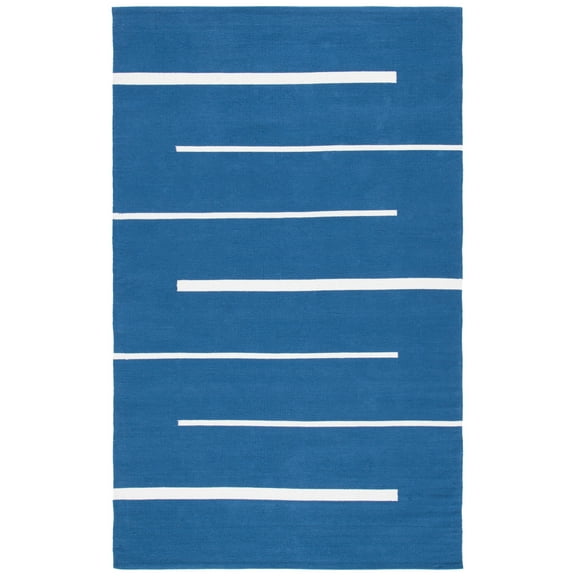 SAFAVIEH Montauk Oswald Geometric Striped Cotton Area Rug, Navy/Ivory, 6' x 9'