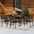 thumbnail image 2 of HOMREST 7 Piece Outdoor Patio Dining Set for 6, 63" Rectangular Metal Table with Umbrella Hole and Storage Shelf, Stackable Steel Chairs, Large Patio Furniture Set for Deck/Backyard/Poolside/Garden, 2 of 9