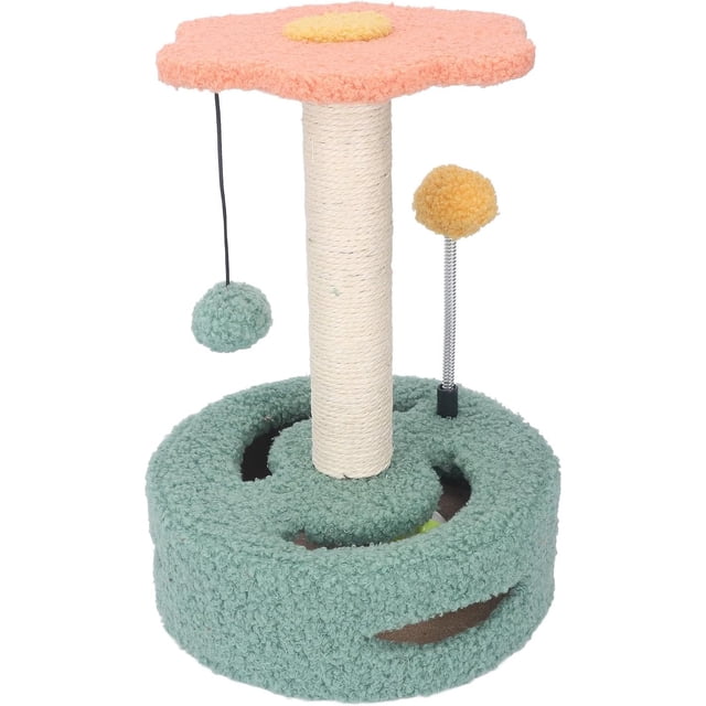 GFDYREE Durable Materials Cat Scratching Post, Multifunctional Design, Reinforced Base, Anxiety Reduction Bell, Adorable Appearance for Climbing Jumping (Pink)