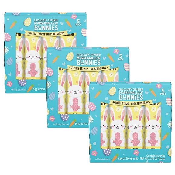 Chocolaty Covered Vanilla Marshmallow Easter Bunnies 1.76 Oz Pack of 3, Chocolate Coated Marshmallow Candy Treats, Easter Egg Hunt Candy, Party Favors, Gift Basket Stuffers