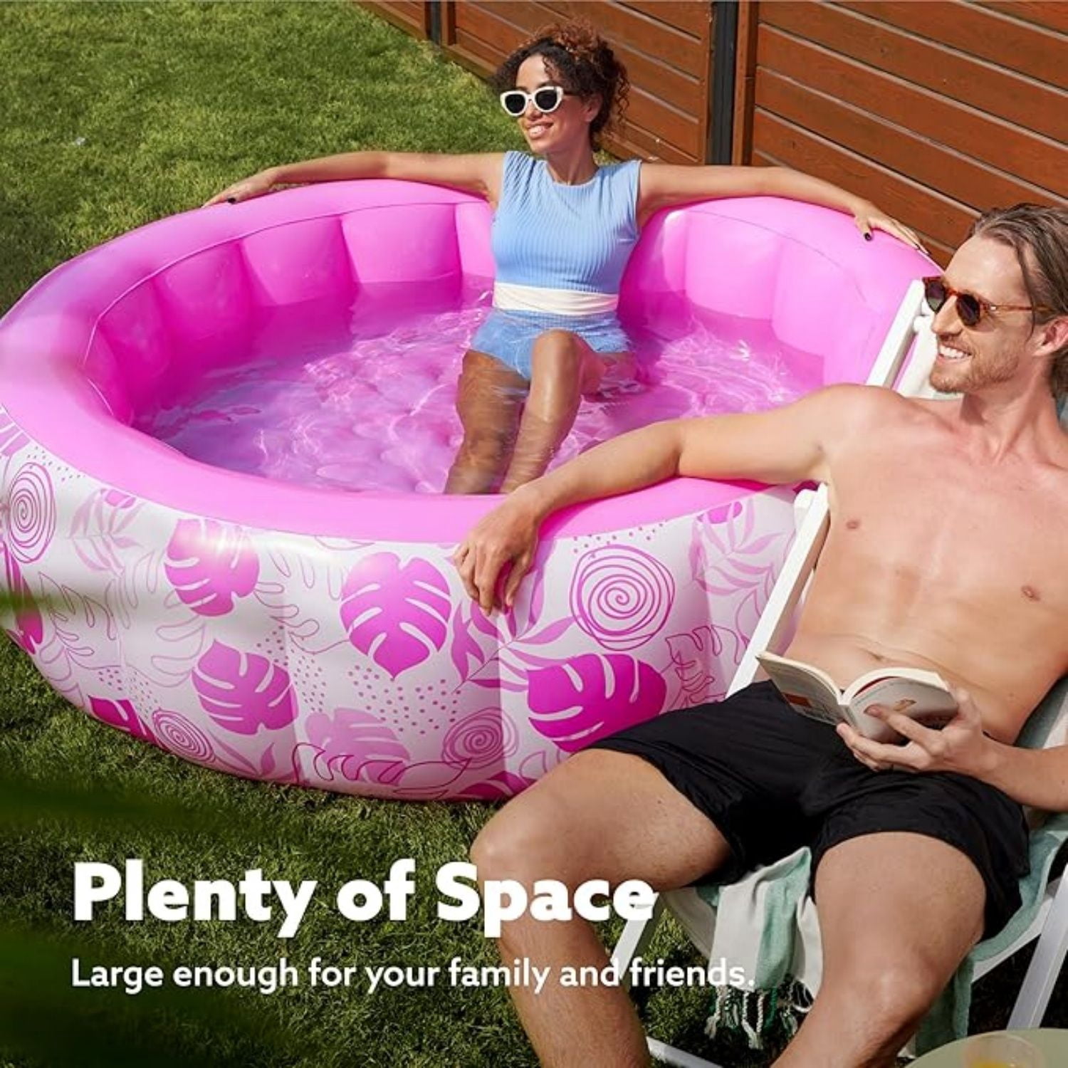 Inflatable Swimming Pool,5.5ft x 20 Inch Full-Sized Blow Up Durable Thickened Luxury Above Ground Family Pool with Comfortable Backrest for Summer Water Party Backyard Garden Lawn,Pink