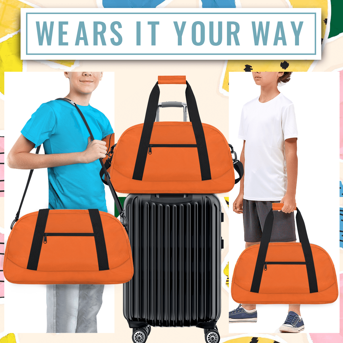 Herdesigns Orange Sports Duffle Bag for Women & Men, Gym Bag Dance Bag Overnight Bag Carry On Weekender Travel Bag