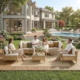 thumbnail image 4 of Ainfox 7 Piece Wicker Patio Furniture Set, Outdoor Conversation Sectional Sofa with Thicker  Cushions & Coffee Table for Backyard, Porch, Beige, 4 of 8
